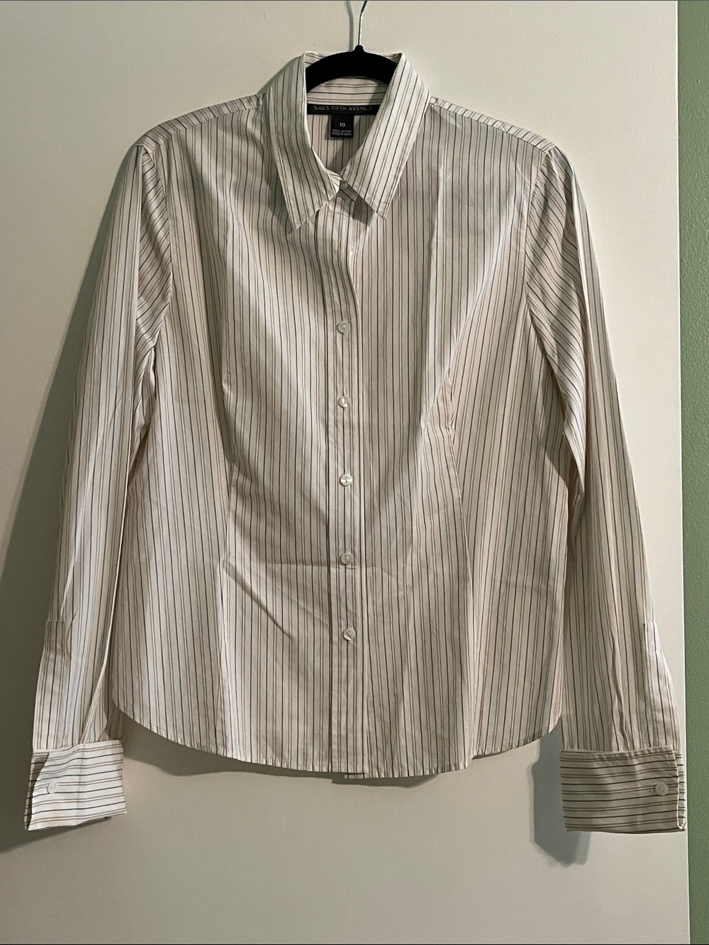 Saks Fifth Avenue White Button-Down Shirt with Black Pinstripes
